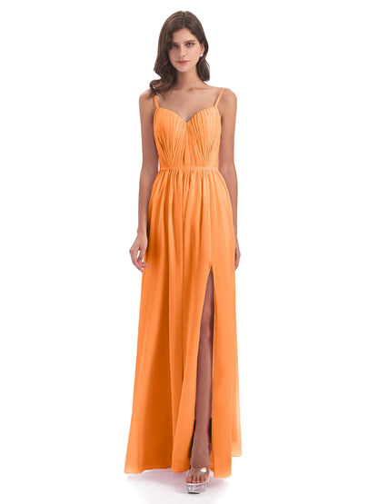 Kiana Spaghetti Straps Open Back Split Chiffon Long Bridesmaid Dresses
