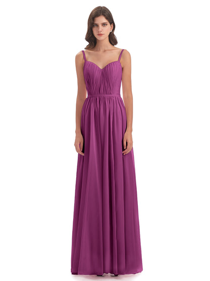 Kiana Spaghetti Straps Open Back Split Chiffon Long Bridesmaid Dresses