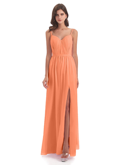 Kiana Spaghetti Straps Open Back Split Chiffon Long Bridesmaid Dresses