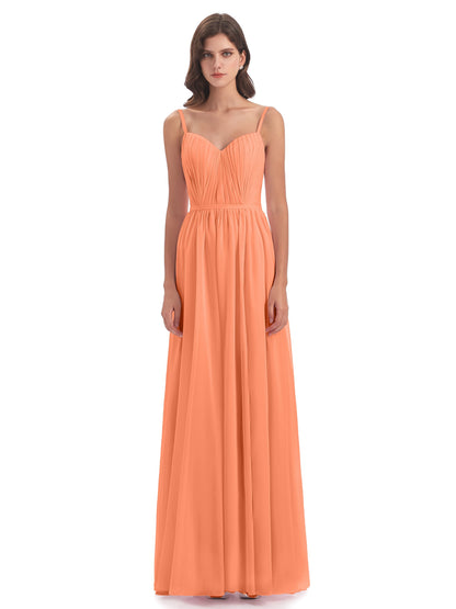 Kiana Spaghetti Straps Open Back Split Chiffon Long Bridesmaid Dresses