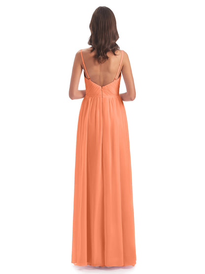 Kiana Spaghetti Straps Open Back Split Chiffon Long Bridesmaid Dresses