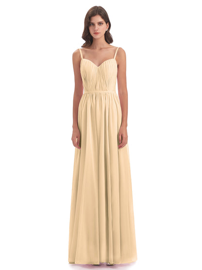 Kiana Spaghetti Straps Open Back Split Chiffon Long Bridesmaid Dresses
