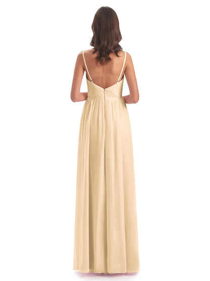 Kiana Spaghetti Straps Open Back Split Chiffon Long Bridesmaid Dresses