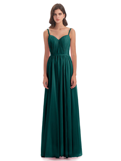 Kiana Spaghetti Straps Open Back Split Chiffon Long Bridesmaid Dresses