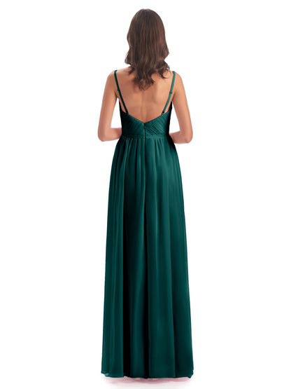 Kiana Spaghetti Straps Open Back Split Chiffon Long Bridesmaid Dresses