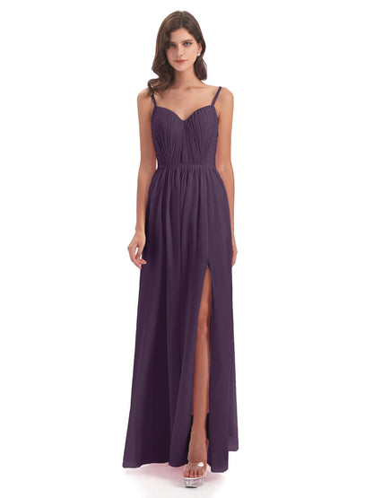 Kiana Spaghetti Straps Open Back Split Chiffon Long Bridesmaid Dresses