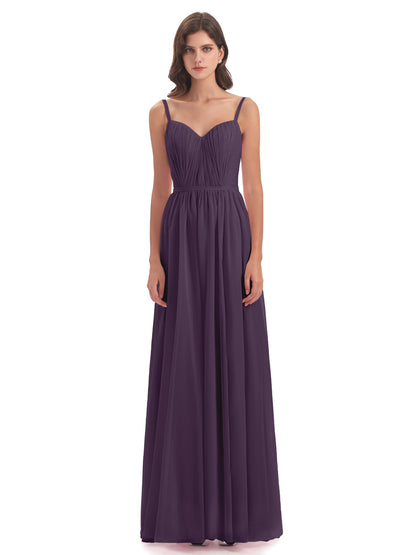 Kiana Spaghetti Straps Open Back Split Chiffon Long Bridesmaid Dresses