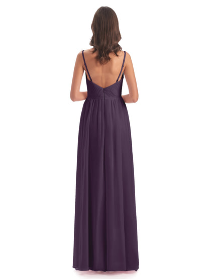 Kiana Spaghetti Straps Open Back Split Chiffon Long Bridesmaid Dresses