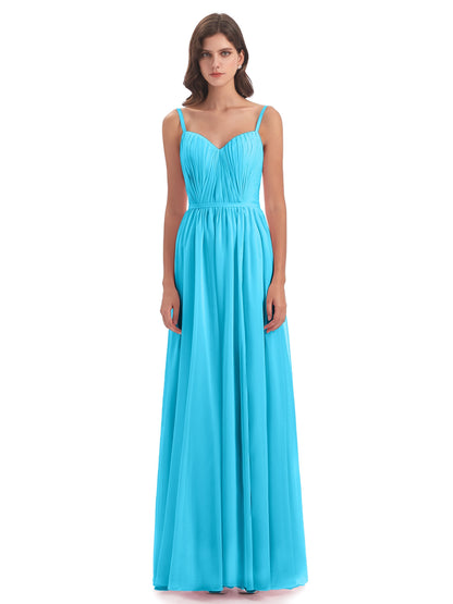 Kiana Spaghetti Straps Open Back Split Chiffon Long Bridesmaid Dresses