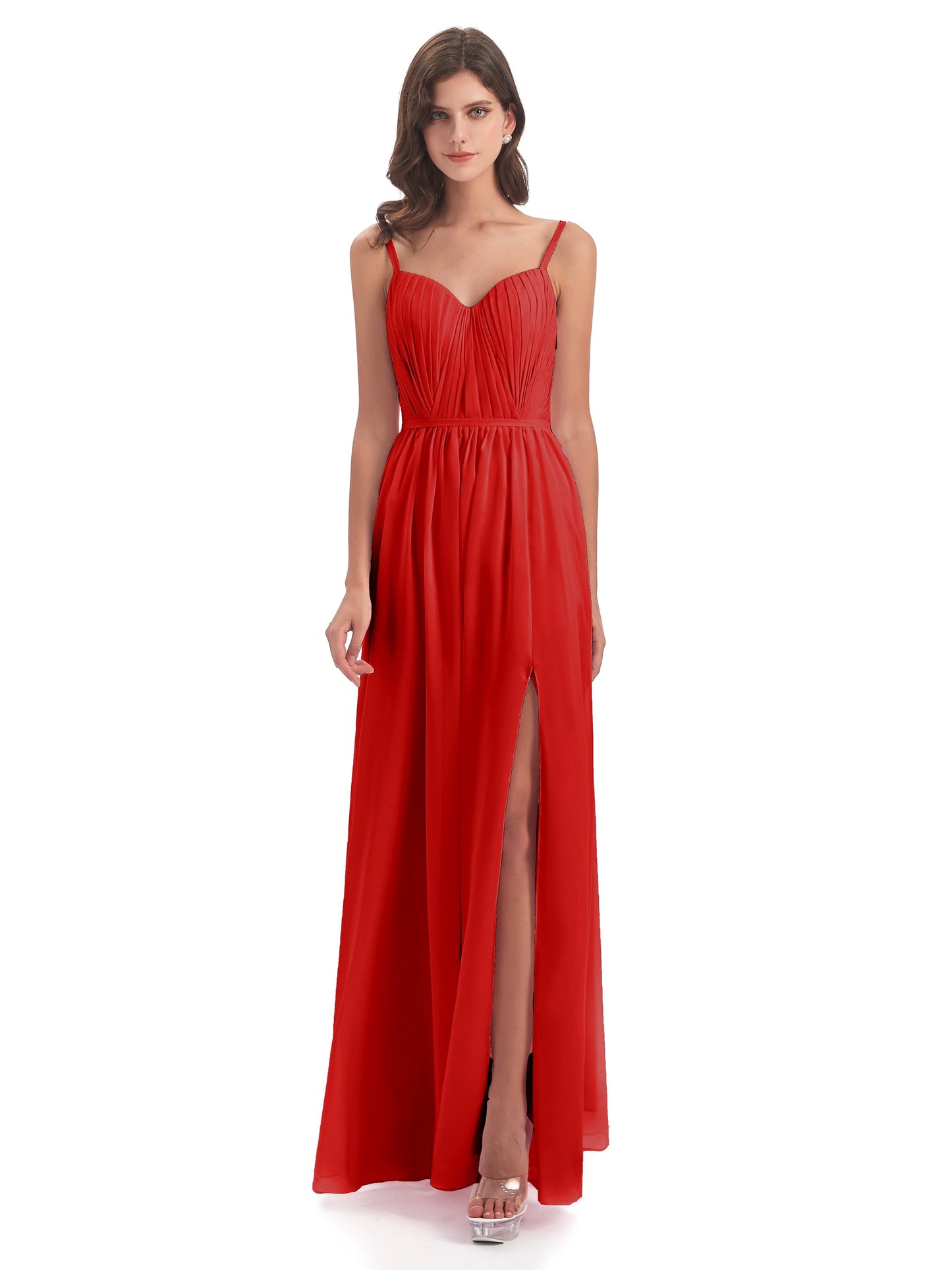 Kiana Spaghetti Straps Open Back Split Chiffon Long Bridesmaid Dresses