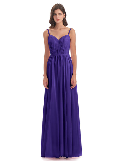 Kiana Spaghetti Straps Open Back Split Chiffon Long Bridesmaid Dresses