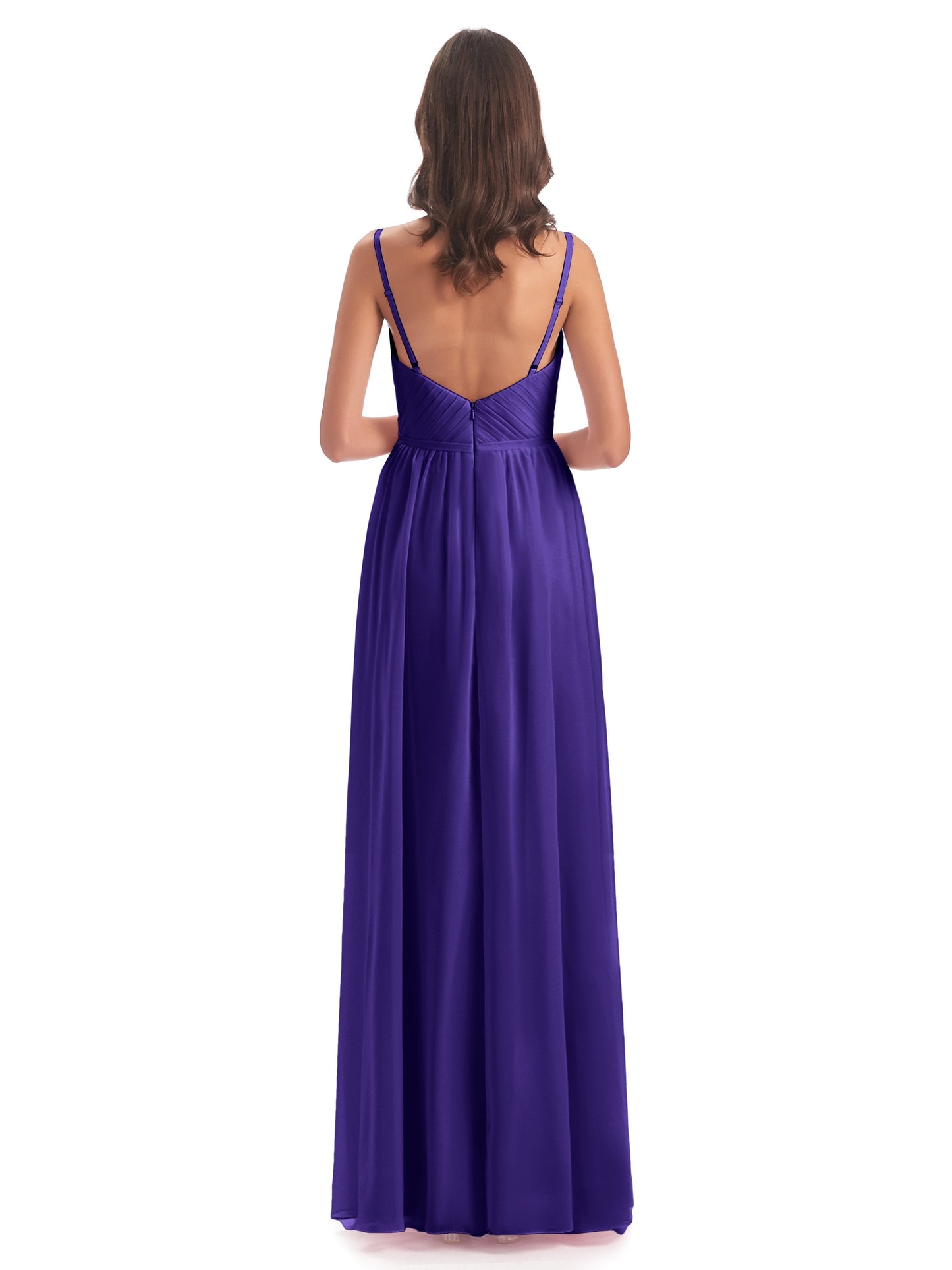 Kiana Spaghetti Straps Open Back Split Chiffon Long Bridesmaid Dresses