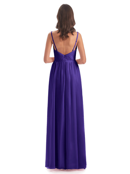 Kiana Spaghetti Straps Open Back Split Chiffon Long Bridesmaid Dresses