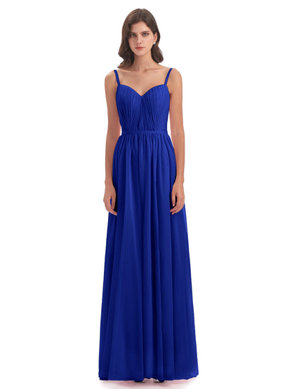 Kiana Spaghetti Straps Open Back Split Chiffon Long Bridesmaid Dresses