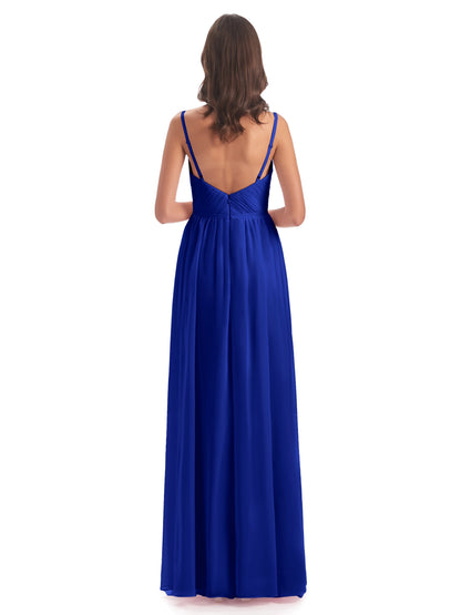 Kiana Spaghetti Straps Open Back Split Chiffon Long Bridesmaid Dresses