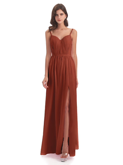 Kiana Spaghetti Straps Open Back Split Chiffon Long Bridesmaid Dresses