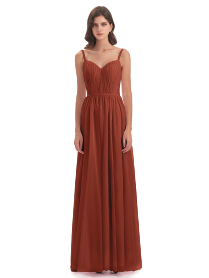 Kiana Spaghetti Straps Open Back Split Chiffon Long Bridesmaid Dresses