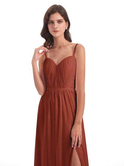 Kiana Spaghetti Straps Open Back Split Chiffon Long Bridesmaid Dresses