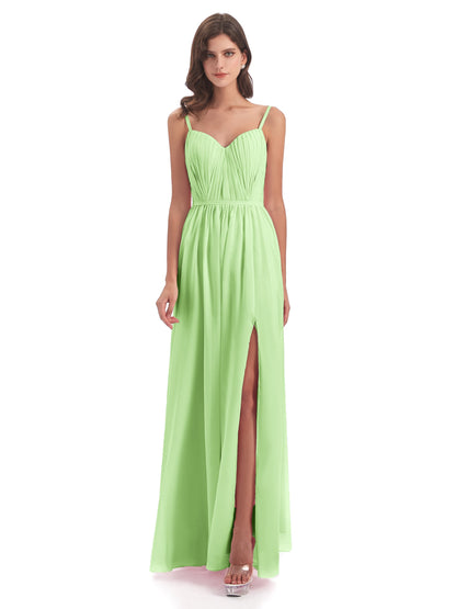 Kiana Spaghetti Straps Open Back Split Chiffon Long Bridesmaid Dresses