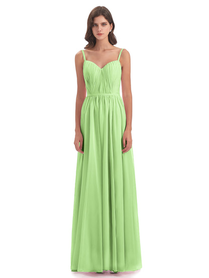 Kiana Spaghetti Straps Open Back Split Chiffon Long Bridesmaid Dresses