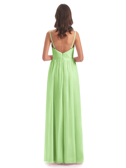 Kiana Spaghetti Straps Open Back Split Chiffon Long Bridesmaid Dresses