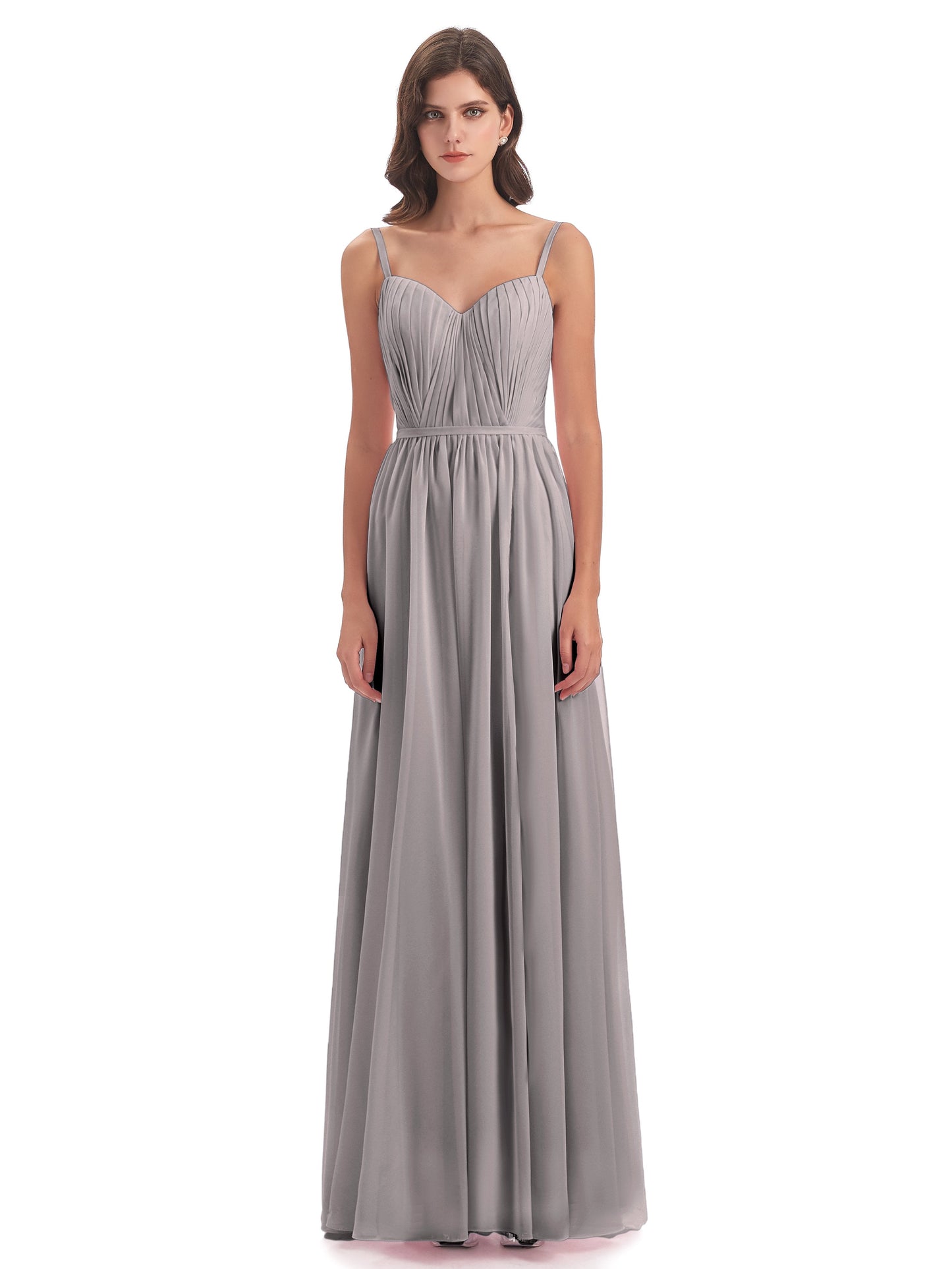 Kiana Spaghetti Straps Open Back Split Chiffon Long Bridesmaid Dresses
