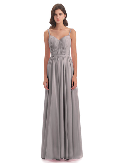 Kiana Spaghetti Straps Open Back Split Chiffon Long Bridesmaid Dresses