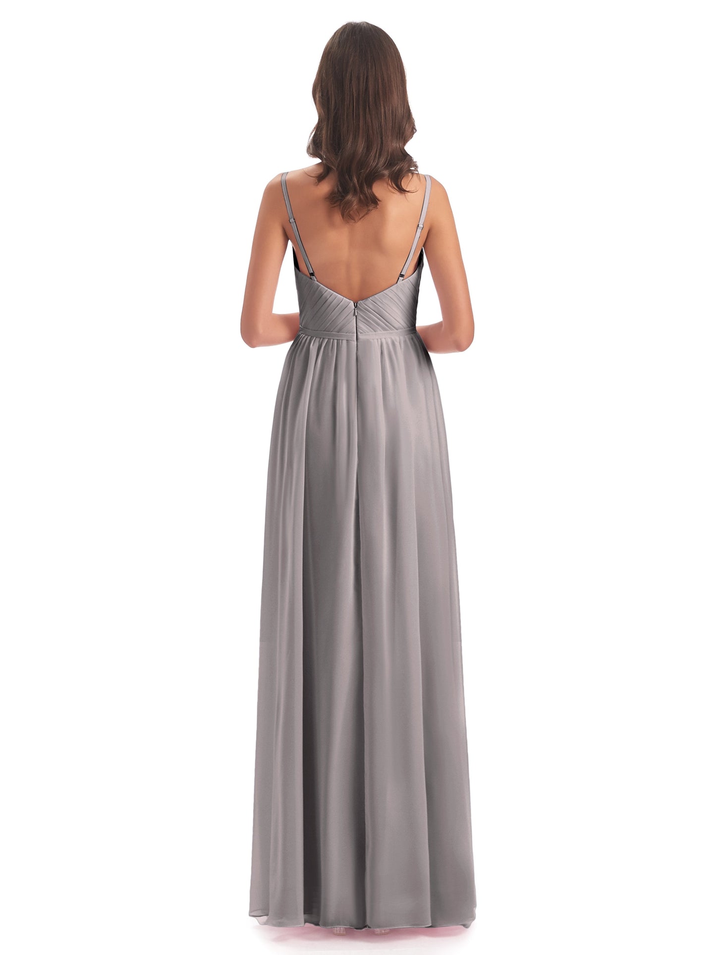 Kiana Spaghetti Straps Open Back Split Chiffon Long Bridesmaid Dresses