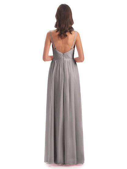 Kiana Spaghetti Straps Open Back Split Chiffon Long Bridesmaid Dresses