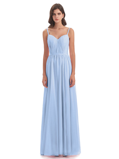 Kiana Spaghetti Straps Open Back Split Chiffon Long Bridesmaid Dresses