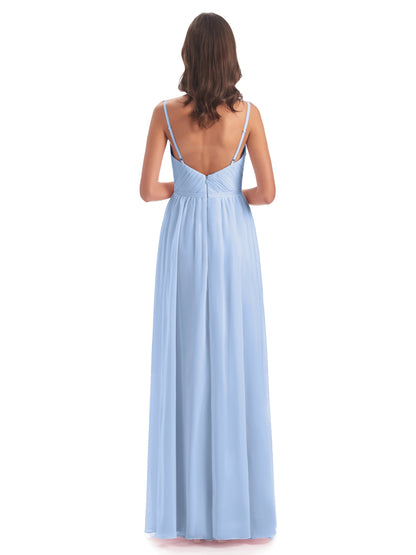 Kiana Spaghetti Straps Open Back Split Chiffon Long Bridesmaid Dresses