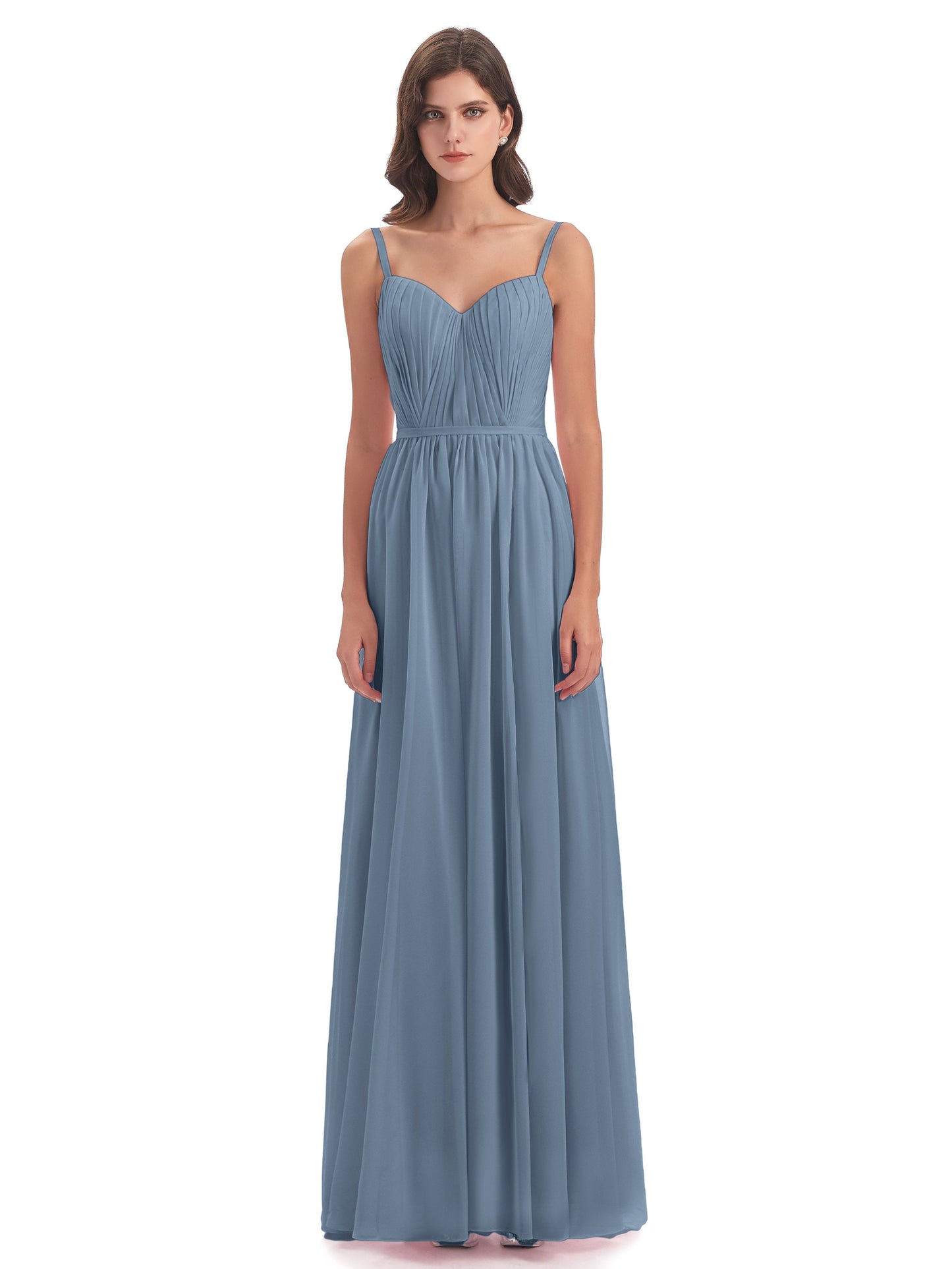 Kiana Spaghetti Straps Open Back Split Chiffon Long Bridesmaid Dresses