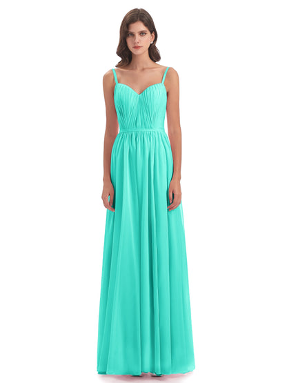 Kiana Spaghetti Straps Open Back Split Chiffon Long Bridesmaid Dresses