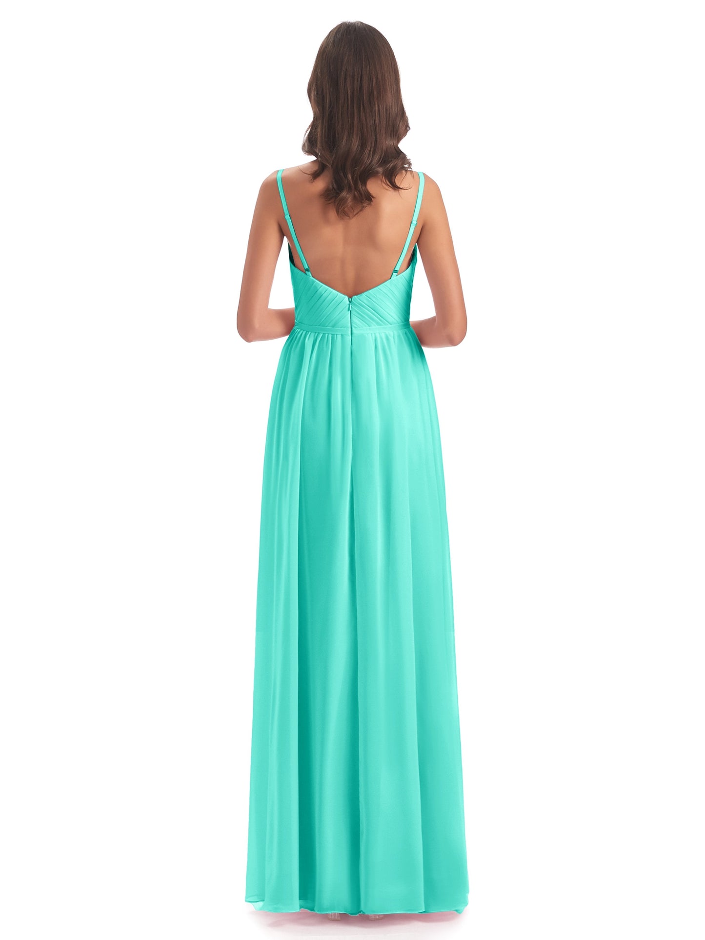 Kiana Spaghetti Straps Open Back Split Chiffon Long Bridesmaid Dresses