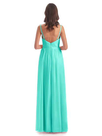 Kiana Spaghetti Straps Open Back Split Chiffon Long Bridesmaid Dresses