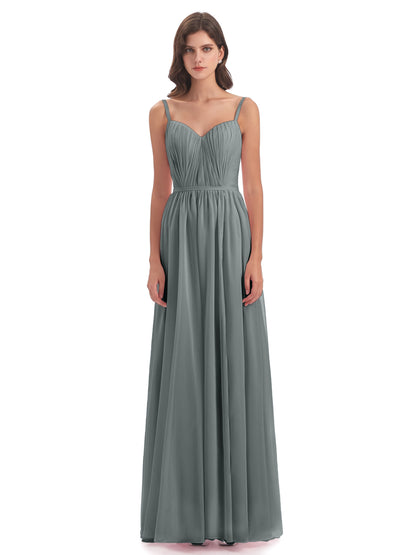 Kiana Spaghetti Straps Open Back Split Chiffon Long Bridesmaid Dresses