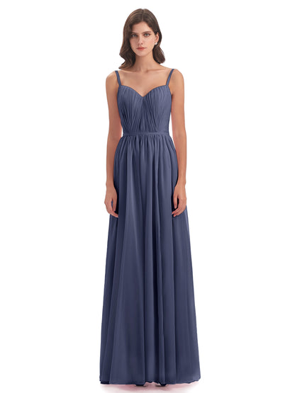 Kiana Spaghetti Straps Open Back Split Chiffon Long Bridesmaid Dresses