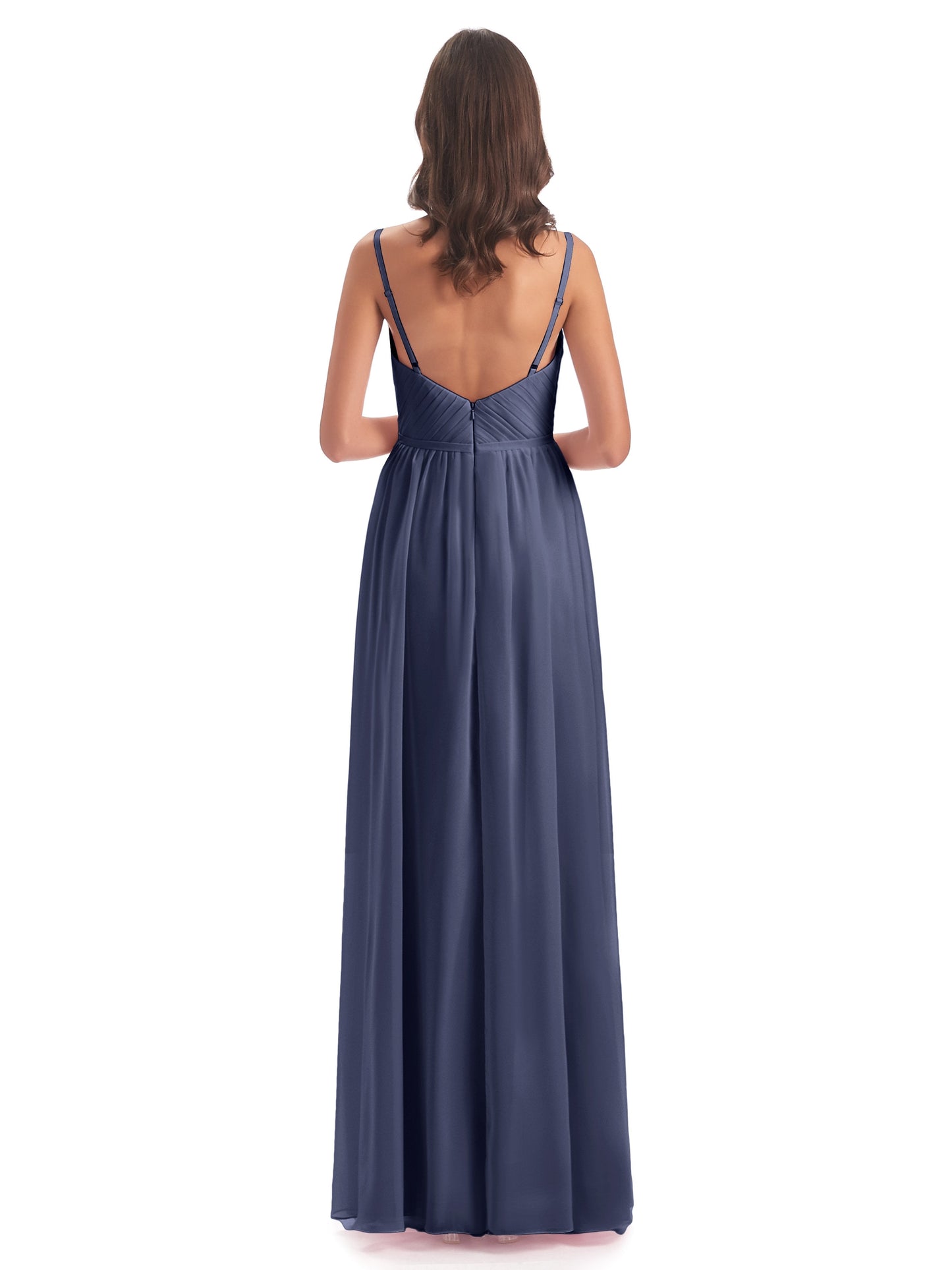 Kiana Spaghetti Straps Open Back Split Chiffon Long Bridesmaid Dresses