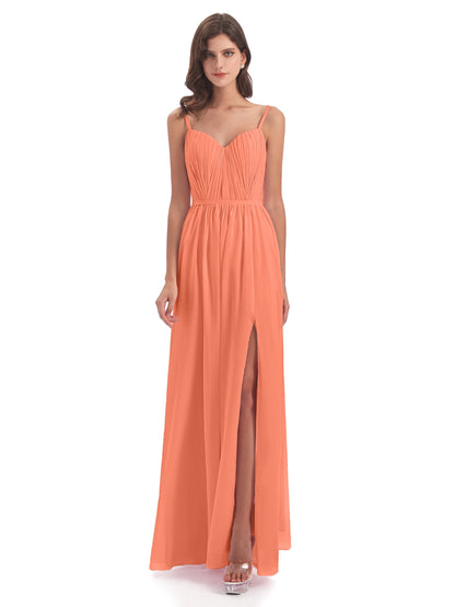 Kiana Spaghetti Straps Open Back Split Chiffon Long Bridesmaid Dresses