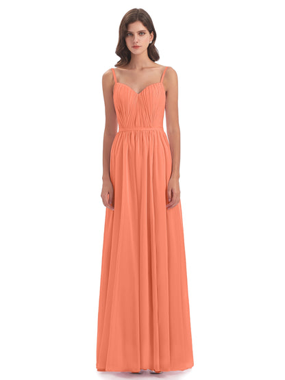 Kiana Spaghetti Straps Open Back Split Chiffon Long Bridesmaid Dresses
