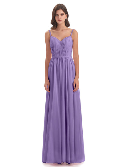 Kiana Spaghetti Straps Open Back Split Chiffon Long Bridesmaid Dresses