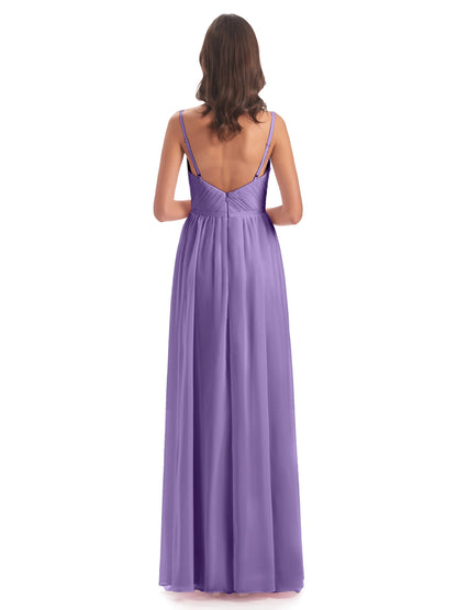 Kiana Spaghetti Straps Open Back Split Chiffon Long Bridesmaid Dresses