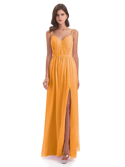 Kiana Spaghetti Straps Open Back Split Chiffon Long Bridesmaid Dresses