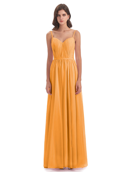 Kiana Spaghetti Straps Open Back Split Chiffon Long Bridesmaid Dresses
