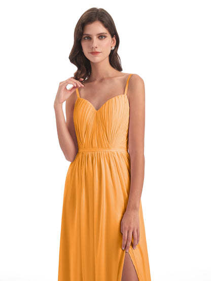Kiana Spaghetti Straps Open Back Split Chiffon Long Bridesmaid Dresses