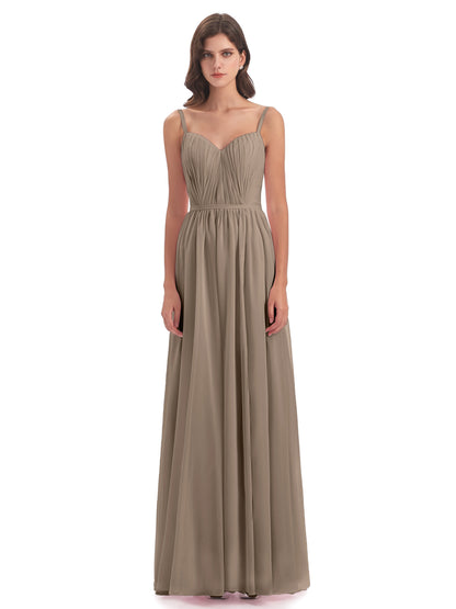 Kiana Spaghetti Straps Open Back Split Chiffon Long Bridesmaid Dresses
