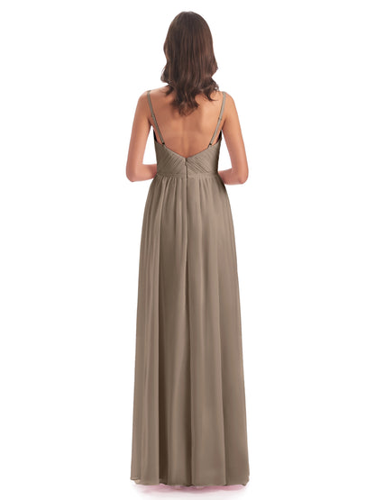Kiana Spaghetti Straps Open Back Split Chiffon Long Bridesmaid Dresses