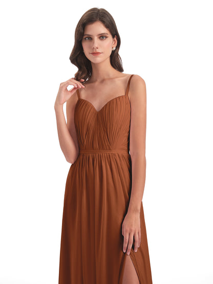 Kiana Spaghetti Straps Open Back Split Chiffon Long Bridesmaid Dresses