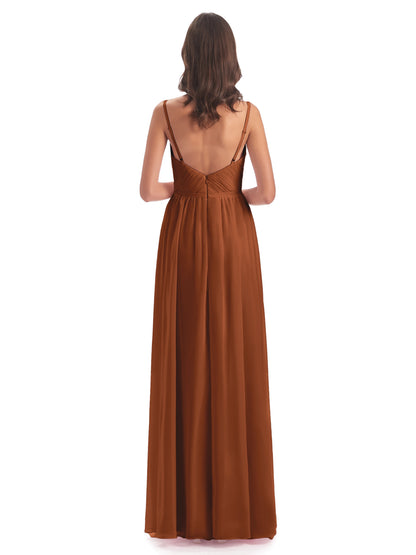 Kiana Spaghetti Straps Open Back Split Chiffon Long Bridesmaid Dresses
