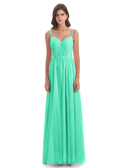 Kiana Spaghetti Straps Open Back Split Chiffon Long Bridesmaid Dresses